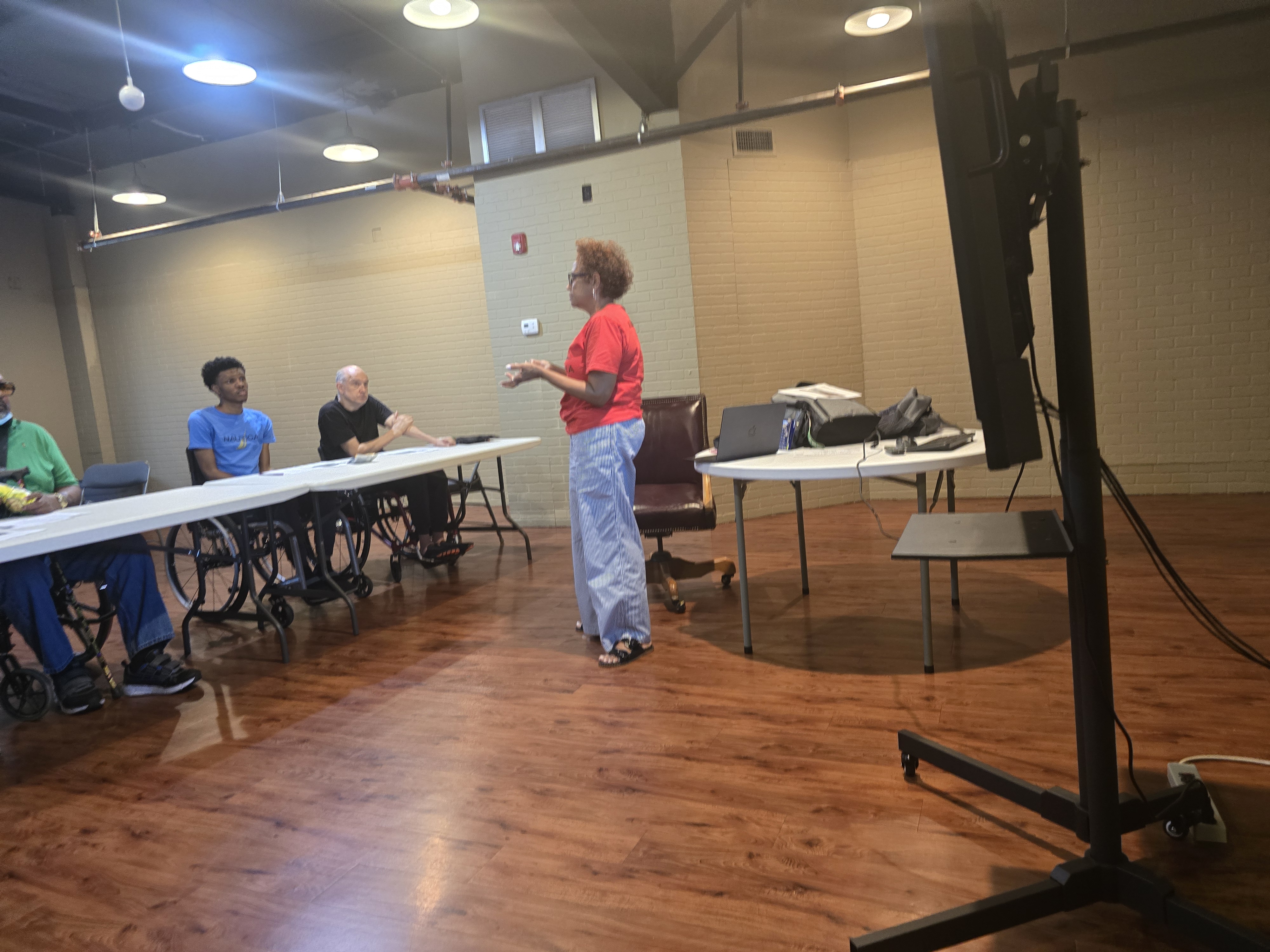 Guest speaker Bernadette Allen speaking to members of the Spinal Cord Injury Support Group in Mobile, Alabama.