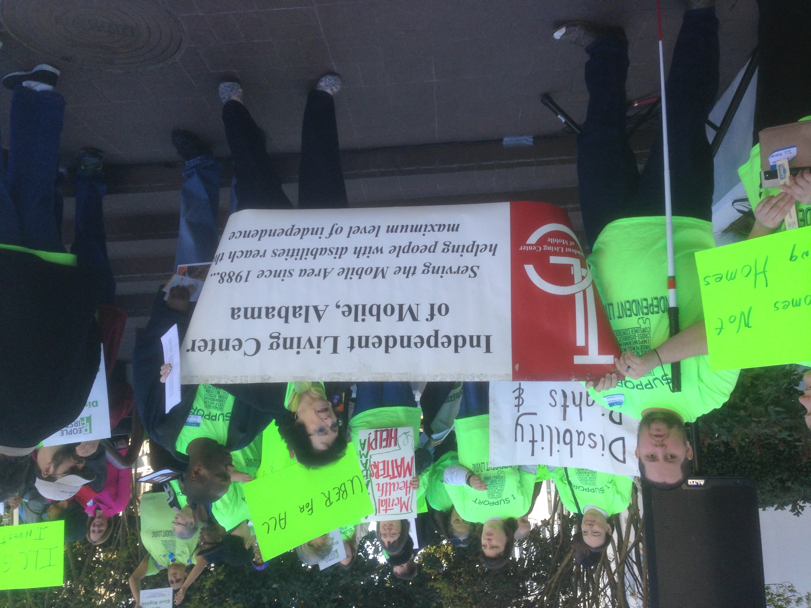 Rally participants listening to speakers, 2018.