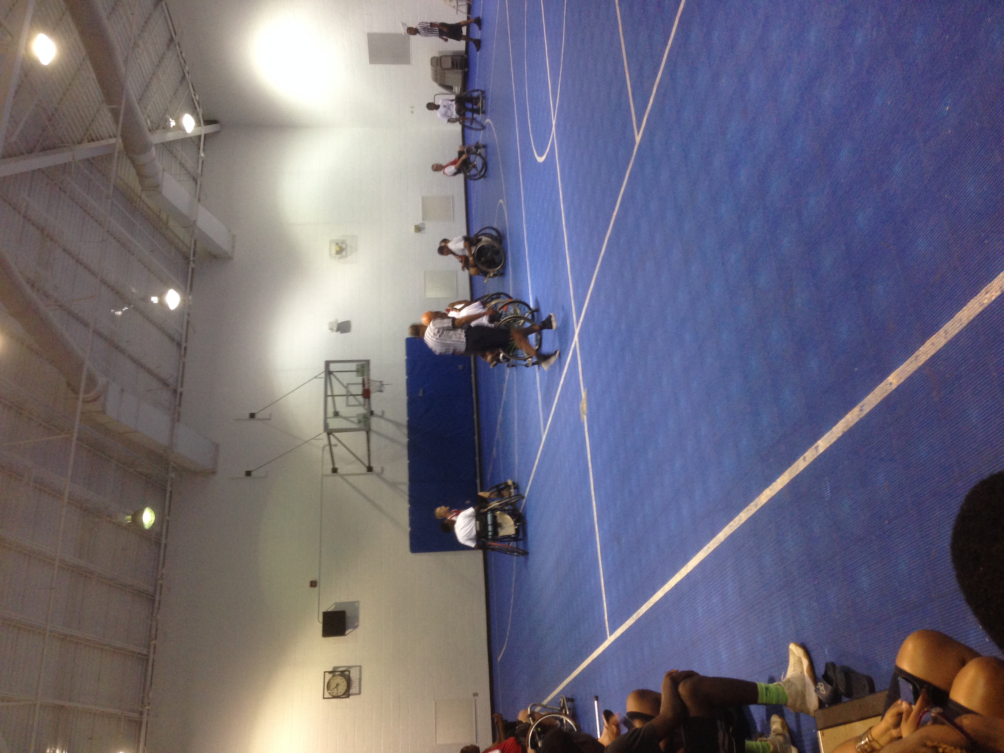 Mobile Patriots wheelchair basketball team in action.
